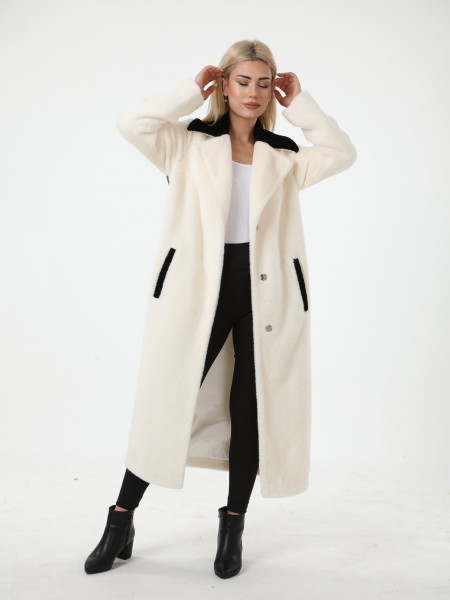 Alcantara Topcoat Astragan Collar Leather Slit Coat